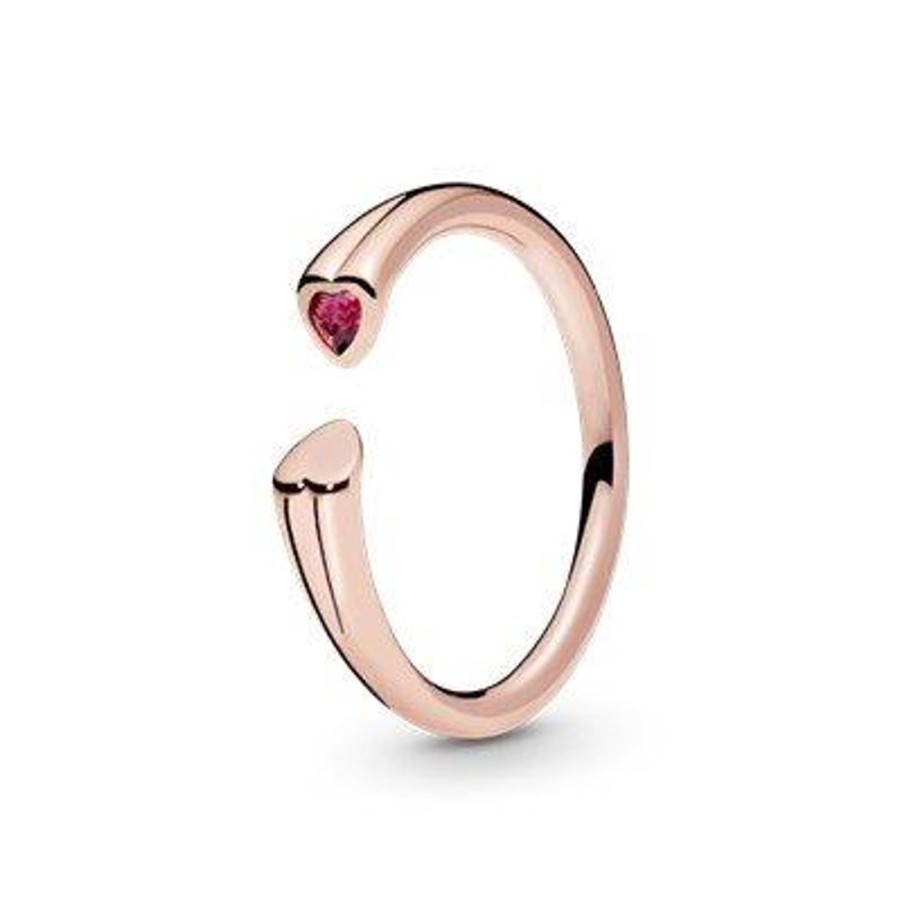 Gioielli PANDORA | Anello Due Cuori In Lega Metallica Placcata Oro Rosa 14Kt Con Pietra Rossa