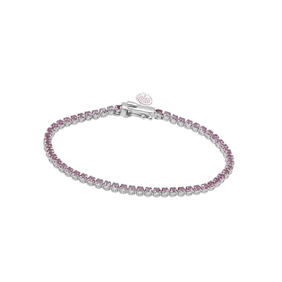 Gioielli ALFIERI & ST. JOHN | Bracciale Tennis In Oro Bianco Con Topazio Rosa E Diamanti