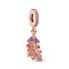 Gioielli PANDORA | Charm Pendente Moments In Lega Metallica Placcata Oro Rosa 14Kt Con Foglia Zirconi Rosa E Viola